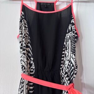 Jealous Tomato Black and White Dress with Neon bright salmon Straps